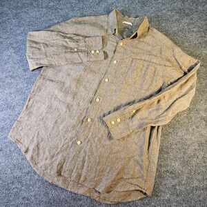 Tommy Bahama Shirt Mens Large Brown 100% Linen Button Up Long Sleeve Relax Fit